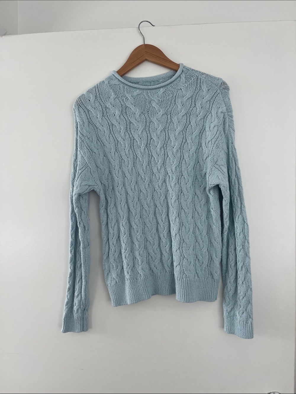 J. Crew Light Blue Cable Knit Crewneck Sweater